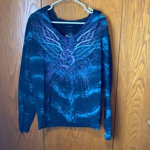 Sinful hoodie large black teal purple rocker